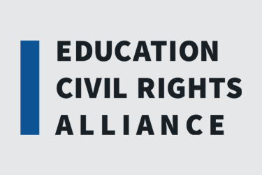 Education Civil Rights Alliance written in black writing. a vertical blue bar on the left